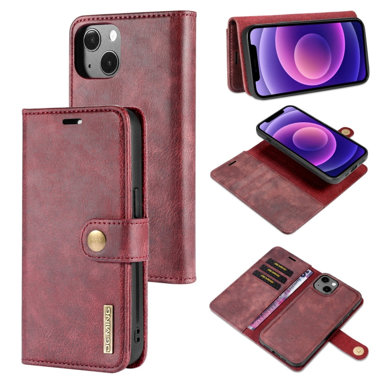 For iPhone 13 DG.MING Crazy Horse Texture Flip Detachable Magnetic Leather Case with Holder & Card Slots & Wallet(Red) - HoMEdemic™ 