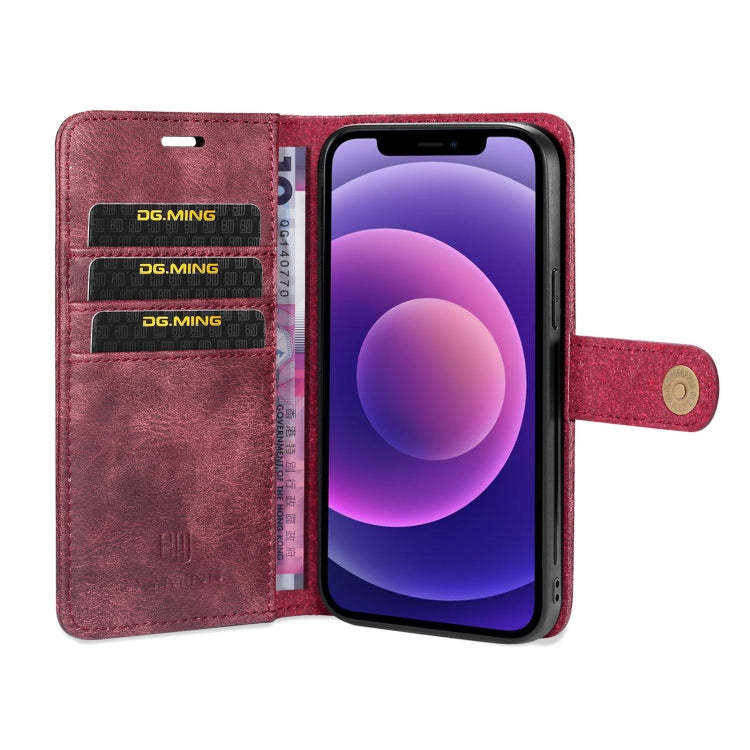 For iPhone 13 DG.MING Crazy Horse Texture Flip Detachable Magnetic Leather Case with Holder & Card Slots & Wallet(Red) - HoMEdemic™ 