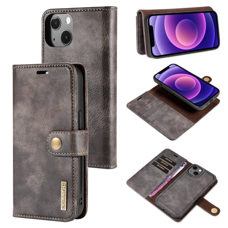For iPhone 13 DG.MING Crazy Horse Texture Flip Detachable Magnetic Leather Case with Holder & Card Slots & Wallet(Grey) - HoMEdemic™ 
