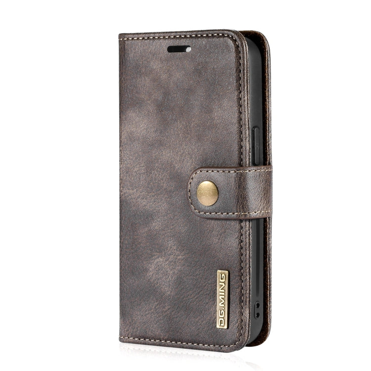 For iPhone 13 DG.MING Crazy Horse Texture Flip Detachable Magnetic Leather Case with Holder & Card Slots & Wallet(Grey) - HoMEdemic™ 