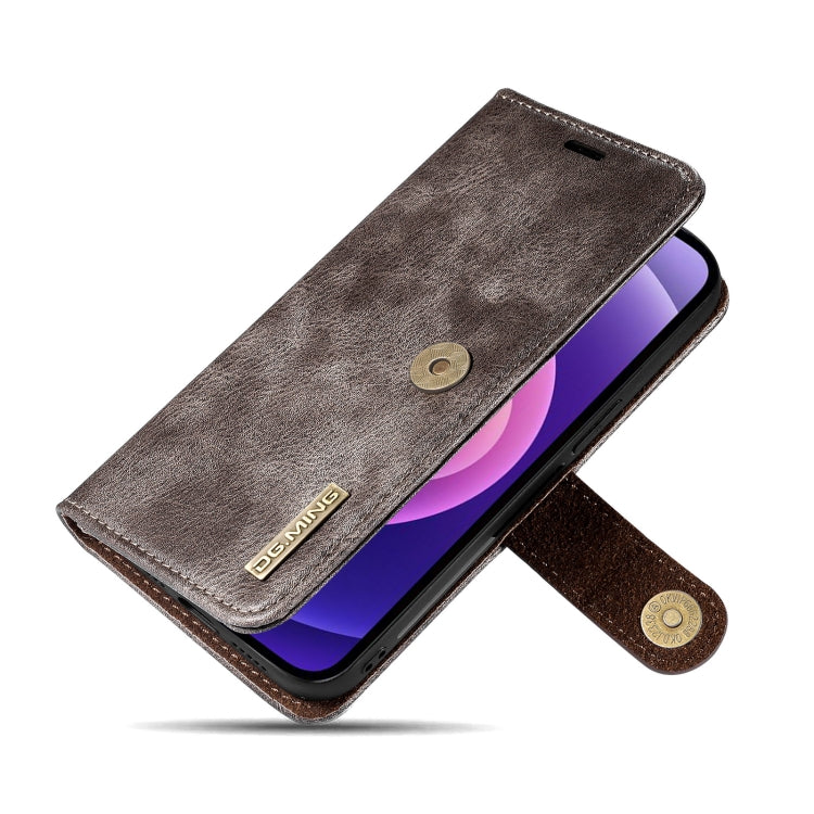 For iPhone 13 DG.MING Crazy Horse Texture Flip Detachable Magnetic Leather Case with Holder & Card Slots & Wallet(Grey) - HoMEdemic™ 