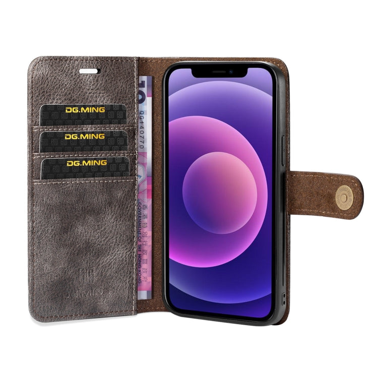 For iPhone 13 DG.MING Crazy Horse Texture Flip Detachable Magnetic Leather Case with Holder & Card Slots & Wallet(Grey) - HoMEdemic™ 