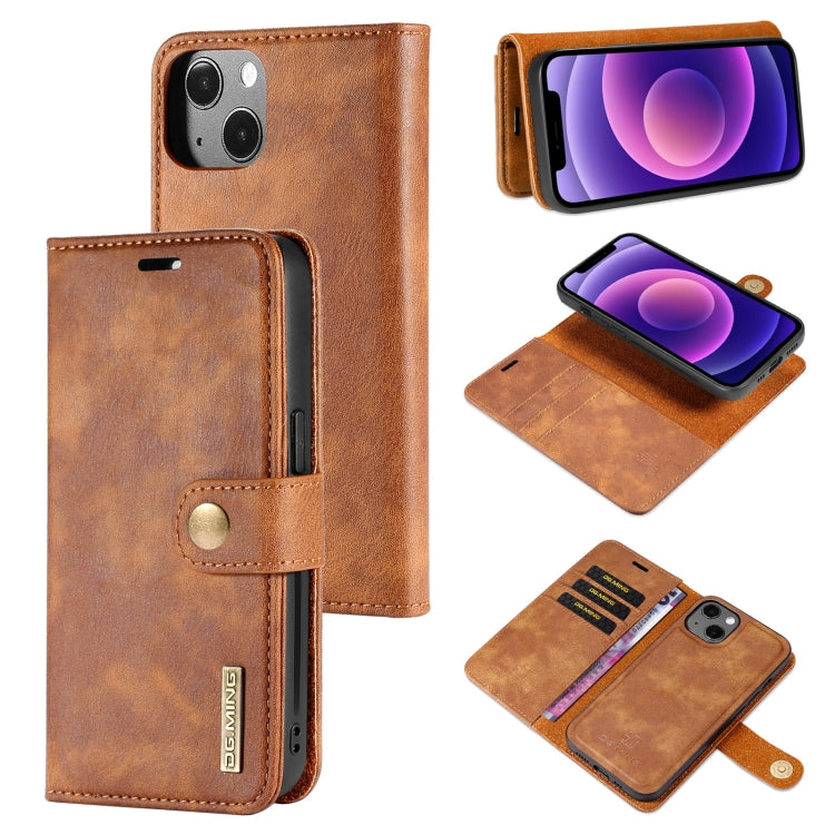 For iPhone 13 DG.MING Crazy Horse Texture Flip Detachable Magnetic Leather Case with Holder & Card Slots & Wallet(Brown) - HoMEdemic™ 