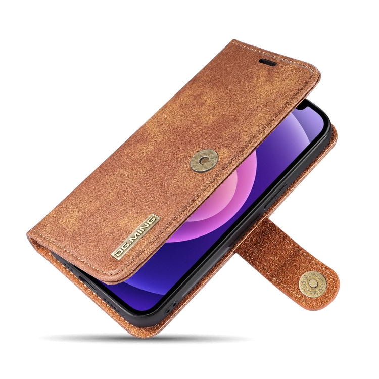 For iPhone 13 DG.MING Crazy Horse Texture Flip Detachable Magnetic Leather Case with Holder & Card Slots & Wallet(Brown) - HoMEdemic™ 