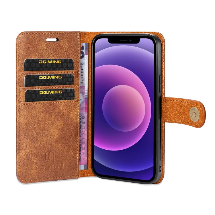For iPhone 13 DG.MING Crazy Horse Texture Flip Detachable Magnetic Leather Case with Holder & Card Slots & Wallet(Brown) - HoMEdemic™ 