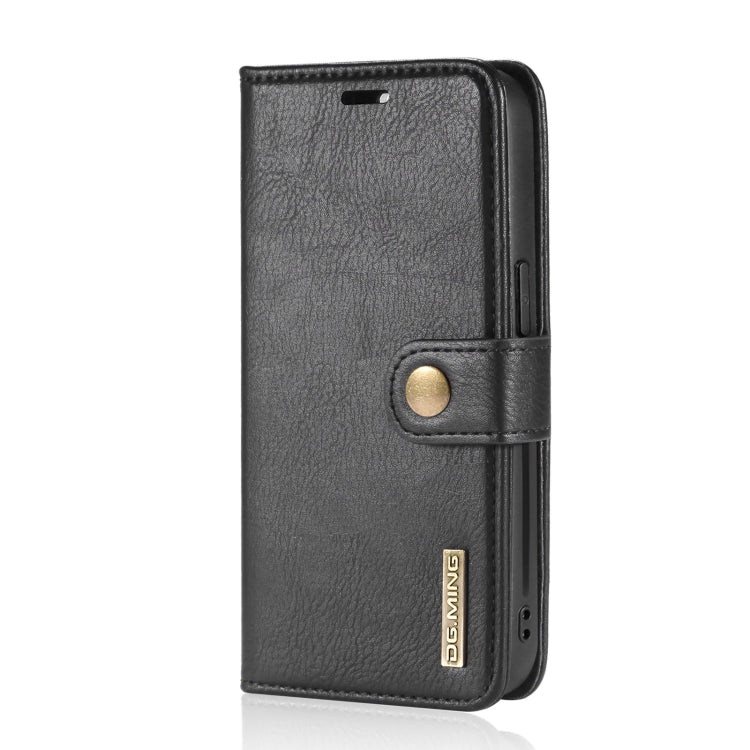For iPhone 13 DG.MING Crazy Horse Texture Flip Detachable Magnetic Leather Case with Holder & Card Slots & Wallet(Black) - HoMEdemic™ 