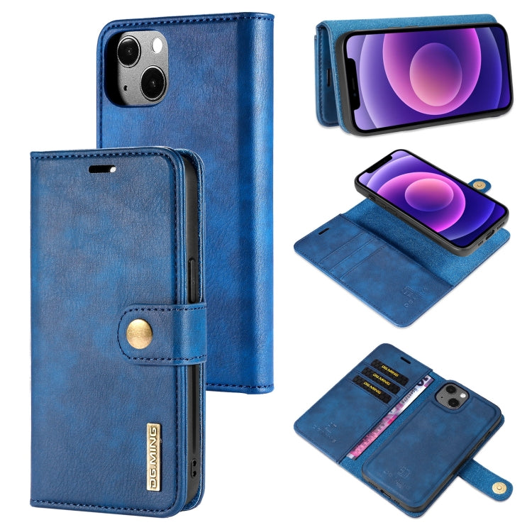 For iPhone 13 DG.MING Crazy Horse Texture Flip Detachable Magnetic Leather Case with Holder & Card Slots & Wallet(Blue) - HoMEdemic™ 