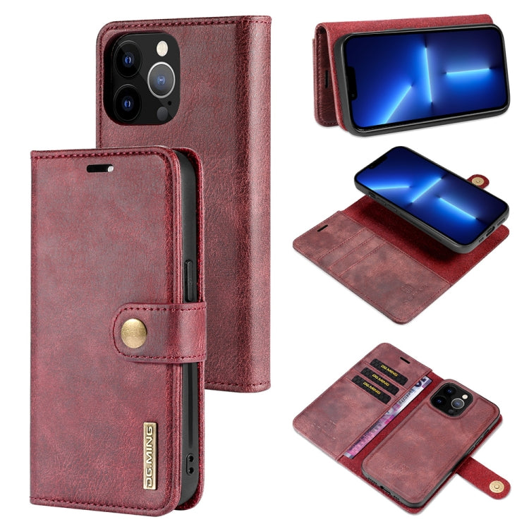 For iPhone 13 Pro DG.MING Crazy Horse Texture Flip Detachable Magnetic Leather Case with Holder & Card Slots & Wallet (Red) - HoMEdemic™ 
