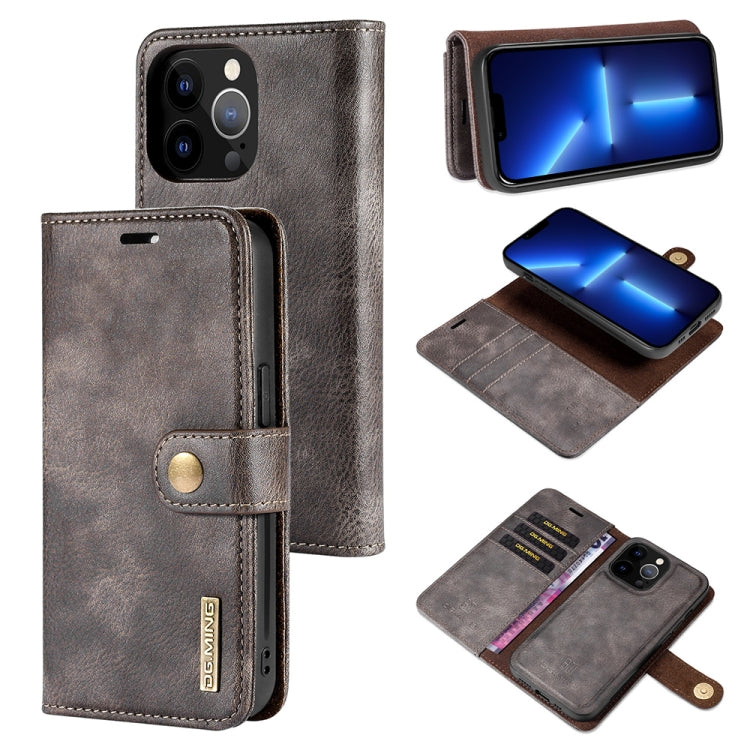 For iPhone 13 Pro DG.MING Crazy Horse Texture Flip Detachable Magnetic Leather Case with Holder & Card Slots & Wallet (Grey) - HoMEdemic™ 