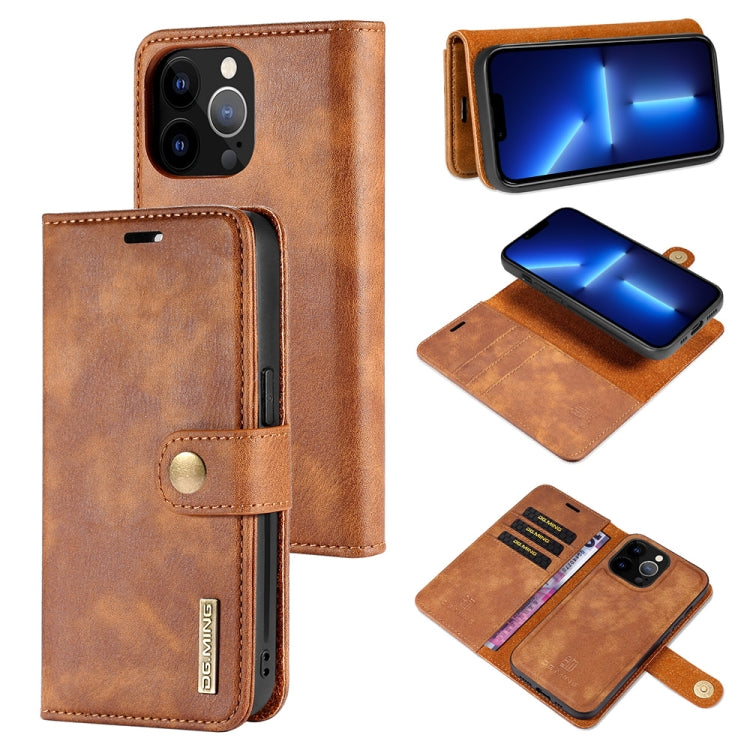 For iPhone 13 Pro DG.MING Crazy Horse Texture Flip Detachable Magnetic Leather Case with Holder & Card Slots & Wallet (Brown) - HoMEdemic™ 