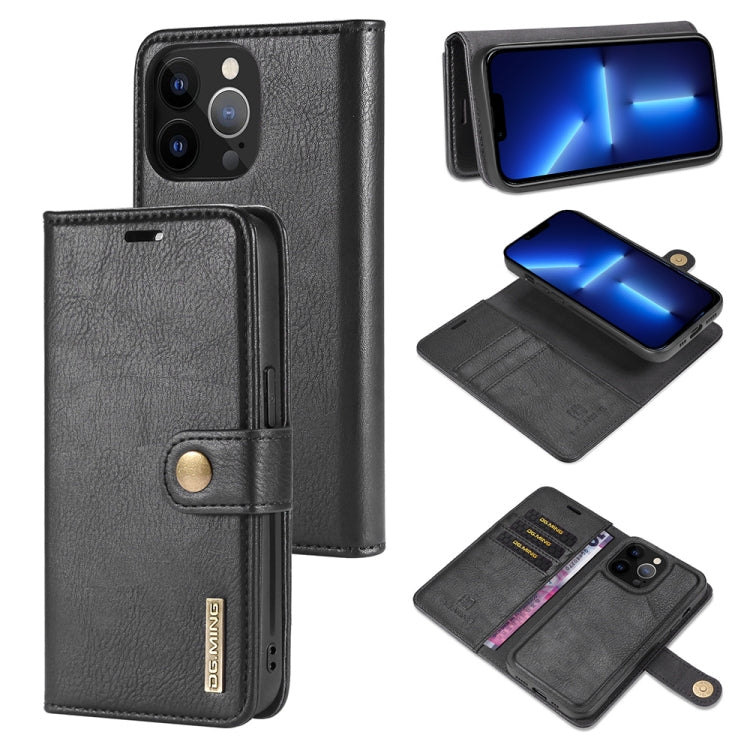 For iPhone 13 Pro DG.MING Crazy Horse Texture Flip Detachable Magnetic Leather Case with Holder & Card Slots & Wallet (Black) - HoMEdemic™ 