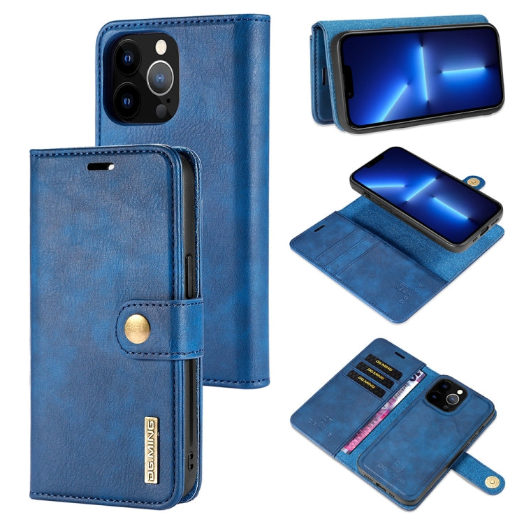 For iPhone 13 Pro DG.MING Crazy Horse Texture Flip Detachable Magnetic Leather Case with Holder & Card Slots & Wallet (Blue) - HoMEdemic™ 