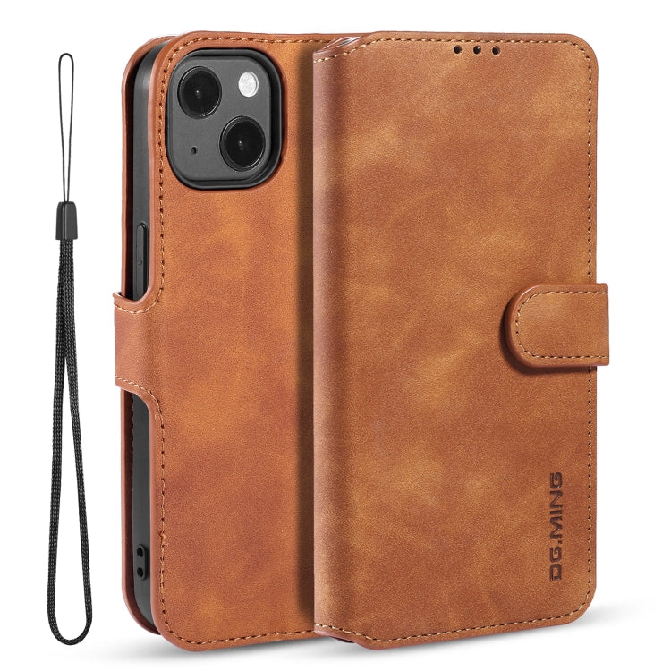 For iPhone 13 DG.MING Retro Oil Side Horizontal Flip Leather Case with Holder & Card Slots & Wallet(Brown) - HoMEdemic™ 
