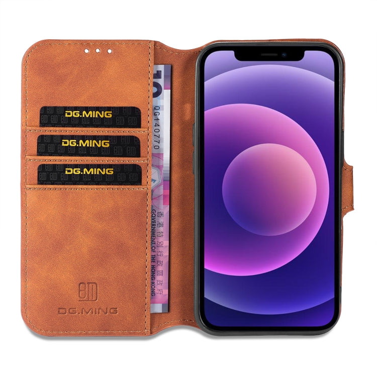 For iPhone 13 DG.MING Retro Oil Side Horizontal Flip Leather Case with Holder & Card Slots & Wallet(Brown) - HoMEdemic™ 