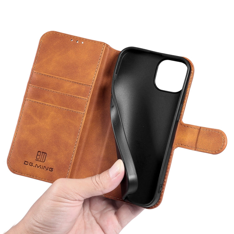 For iPhone 13 DG.MING Retro Oil Side Horizontal Flip Leather Case with Holder & Card Slots & Wallet(Brown) - HoMEdemic™ 