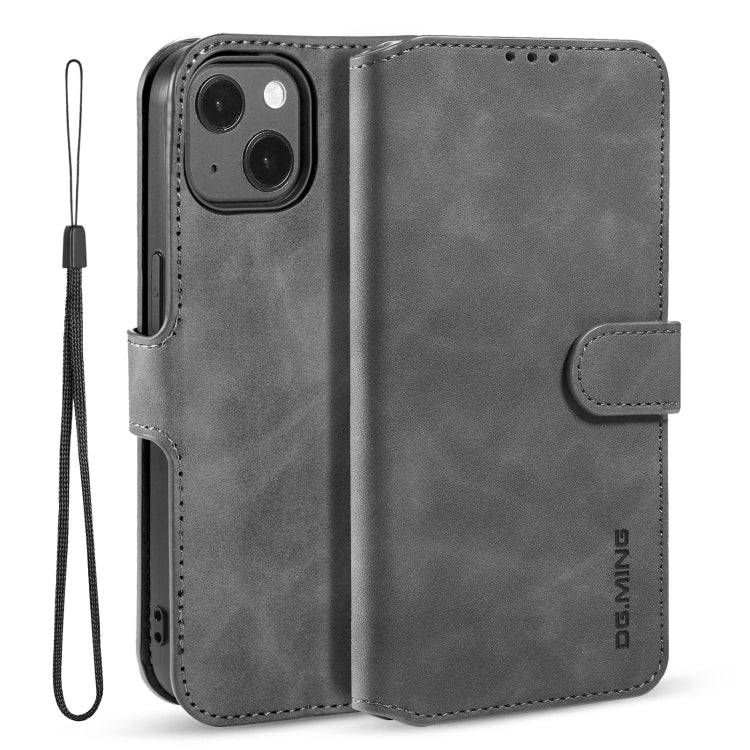 For iPhone 13 DG.MING Retro Oil Side Horizontal Flip Leather Case with Holder & Card Slots & Wallet(Grey) - HoMEdemic™ 