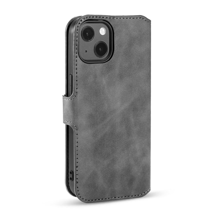For iPhone 13 DG.MING Retro Oil Side Horizontal Flip Leather Case with Holder & Card Slots & Wallet(Grey) - HoMEdemic™ 