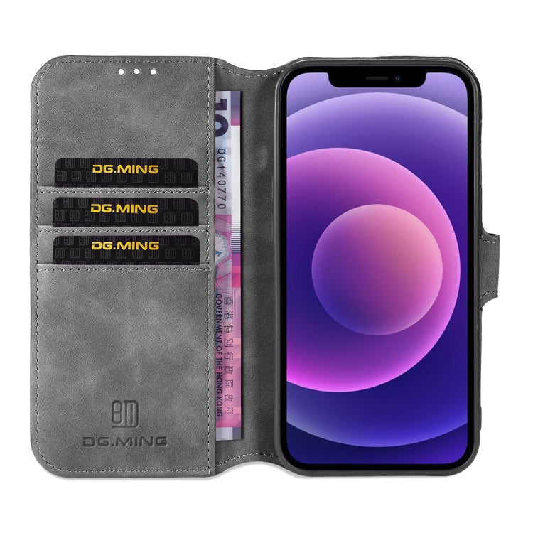 For iPhone 13 DG.MING Retro Oil Side Horizontal Flip Leather Case with Holder & Card Slots & Wallet(Grey) - HoMEdemic™ 