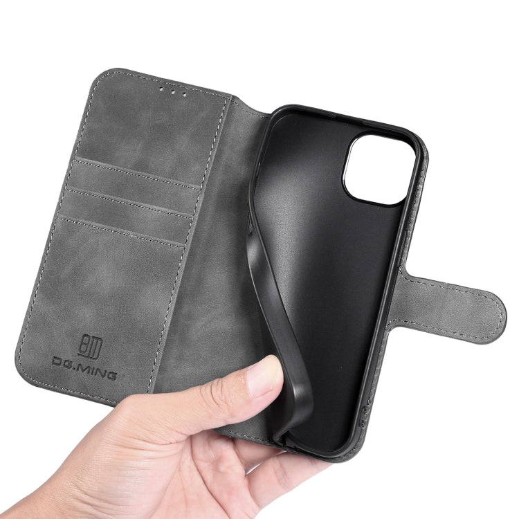 For iPhone 13 DG.MING Retro Oil Side Horizontal Flip Leather Case with Holder & Card Slots & Wallet(Grey) - HoMEdemic™ 