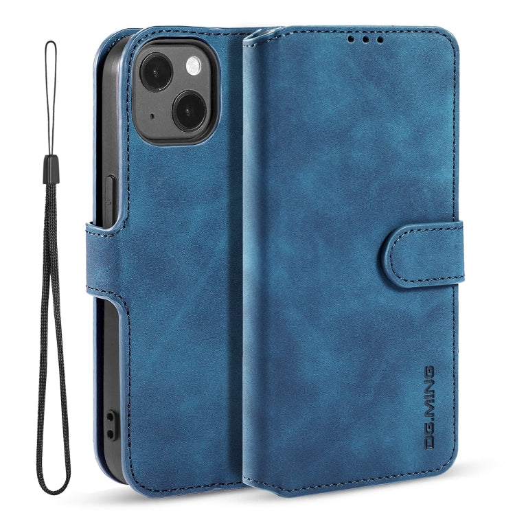 For iPhone 13 DG.MING Retro Oil Side Horizontal Flip Leather Case with Holder & Card Slots & Wallet(Blue) - HoMEdemic™ 