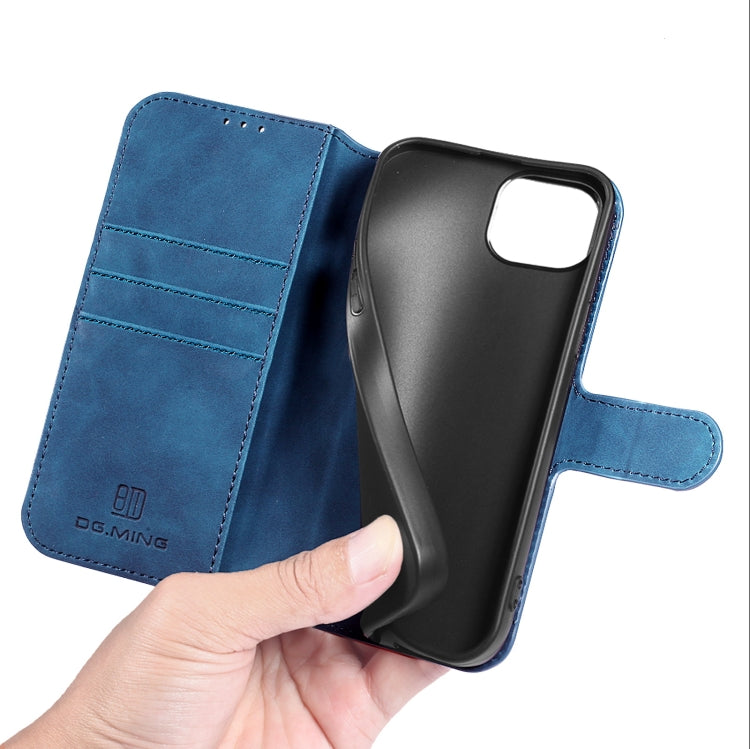 For iPhone 13 DG.MING Retro Oil Side Horizontal Flip Leather Case with Holder & Card Slots & Wallet(Blue) - HoMEdemic™ 