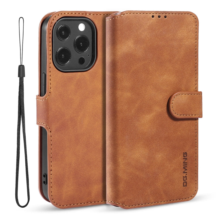 For iPhone 13 Pro DG.MING Retro Oil Side Horizontal Flip Leather Case with Holder & Card Slots & Wallet (Brown) - HoMEdemic™ 