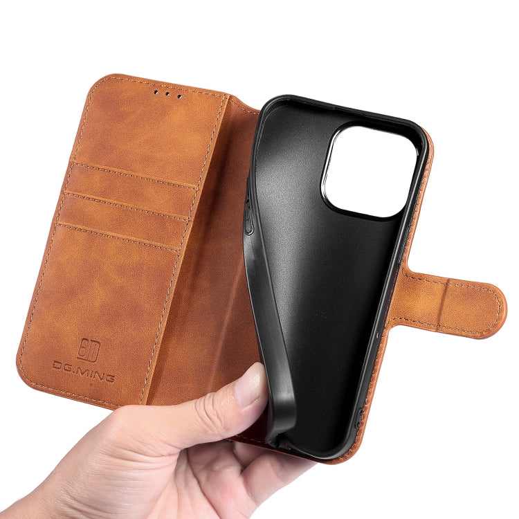 For iPhone 13 Pro DG.MING Retro Oil Side Horizontal Flip Leather Case with Holder & Card Slots & Wallet (Brown) - HoMEdemic™ 