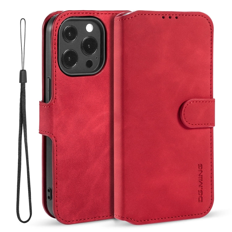 For iPhone 13 Pro DG.MING Retro Oil Side Horizontal Flip Leather Case with Holder & Card Slots & Wallet (Red) - HoMEdemic™ 
