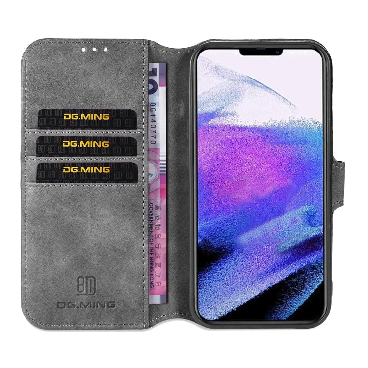 For iPhone 13 Pro DG.MING Retro Oil Side Horizontal Flip Leather Case with Holder & Card Slots & Wallet (Grey) - HoMEdemic™ 