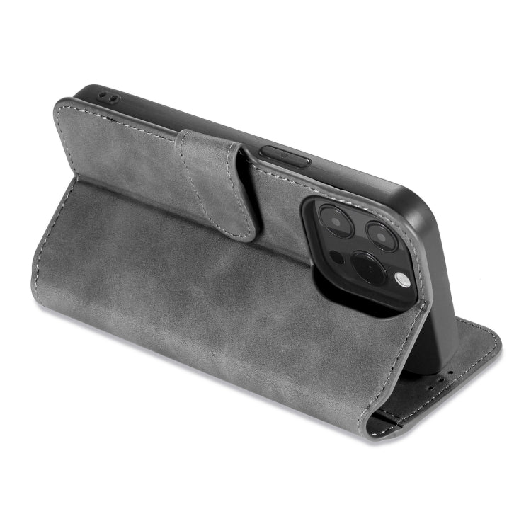 For iPhone 13 Pro DG.MING Retro Oil Side Horizontal Flip Leather Case with Holder & Card Slots & Wallet (Grey) - HoMEdemic™ 