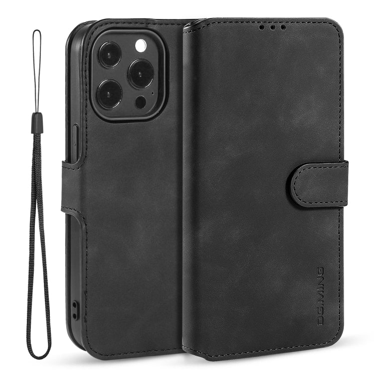 For iPhone 13 Pro DG.MING Retro Oil Side Horizontal Flip Leather Case with Holder & Card Slots & Wallet (Black) - HoMEdemic™ 