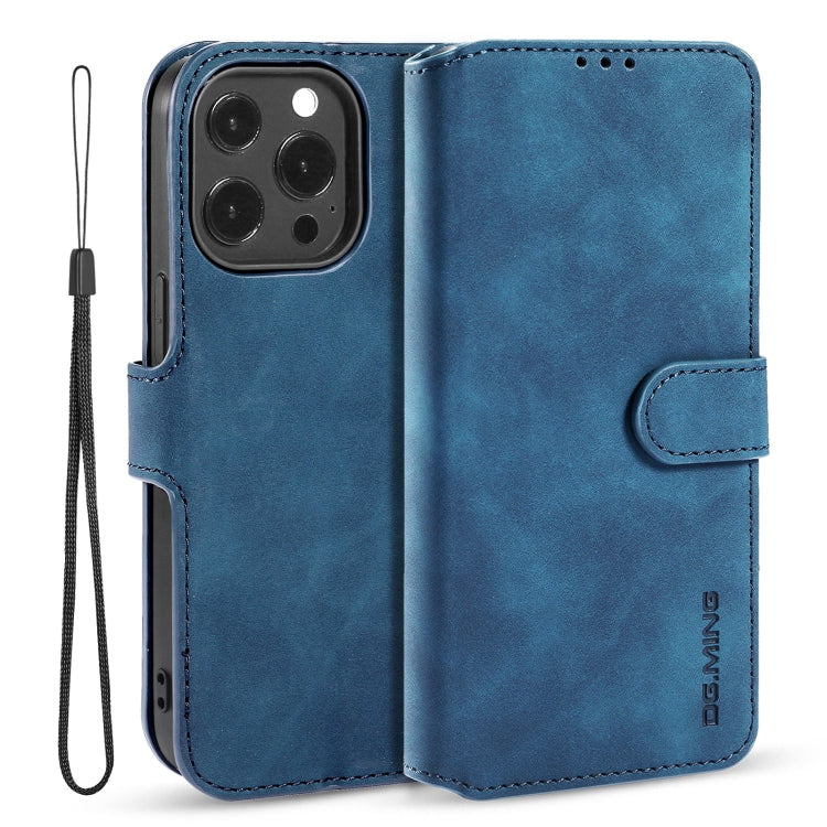 For iPhone 13 Pro DG.MING Retro Oil Side Horizontal Flip Leather Case with Holder & Card Slots & Wallet (Blue) - HoMEdemic™ 