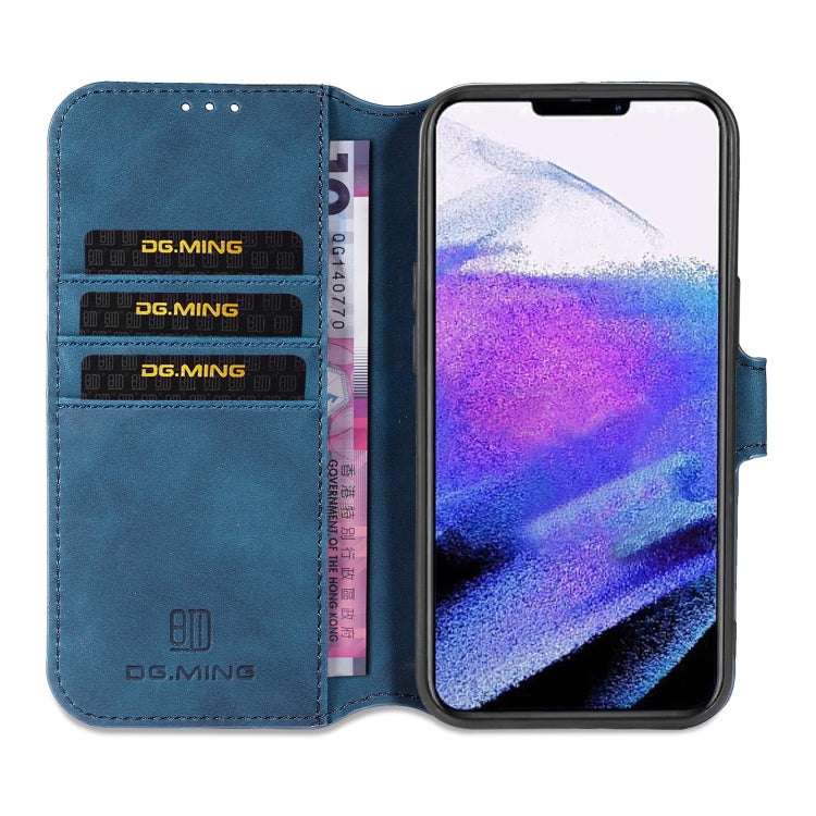 For iPhone 13 Pro DG.MING Retro Oil Side Horizontal Flip Leather Case with Holder & Card Slots & Wallet (Blue) - HoMEdemic™ 
