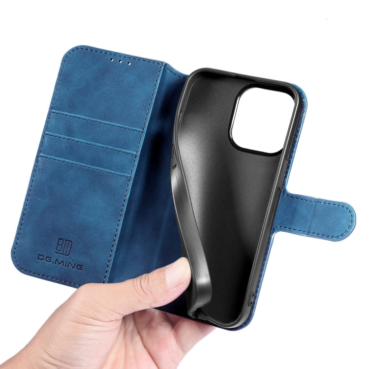 For iPhone 13 Pro DG.MING Retro Oil Side Horizontal Flip Leather Case with Holder & Card Slots & Wallet (Blue) - HoMEdemic™ 