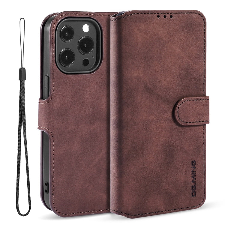 For iPhone 13 Pro DG.MING Retro Oil Side Horizontal Flip Leather Case with Holder & Card Slots & Wallet (Coffee) - HoMEdemic™ 