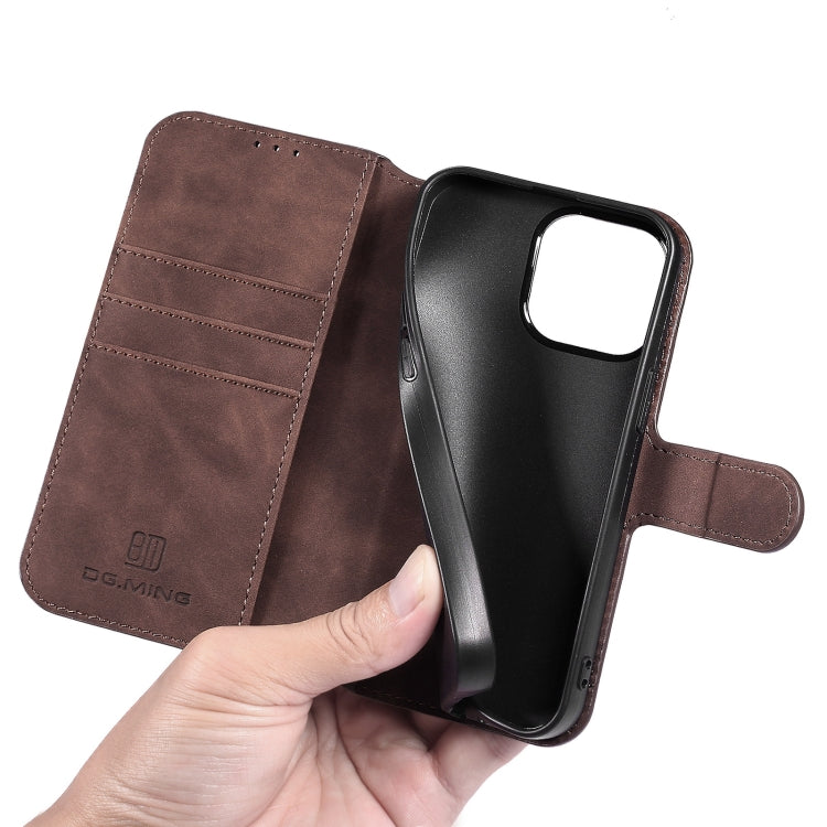 For iPhone 13 Pro DG.MING Retro Oil Side Horizontal Flip Leather Case with Holder & Card Slots & Wallet (Coffee) - HoMEdemic™ 