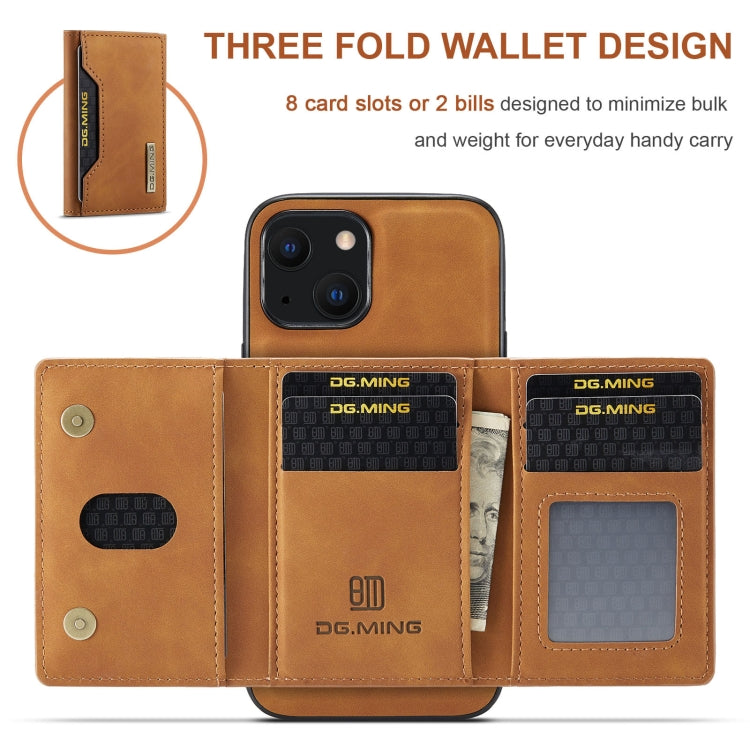 For iPhone 13 DG.MING M2 Series 3-Fold Card Bag Shockproof Case with Wallet & Holder Function(Brown) - HoMEdemic™ 
