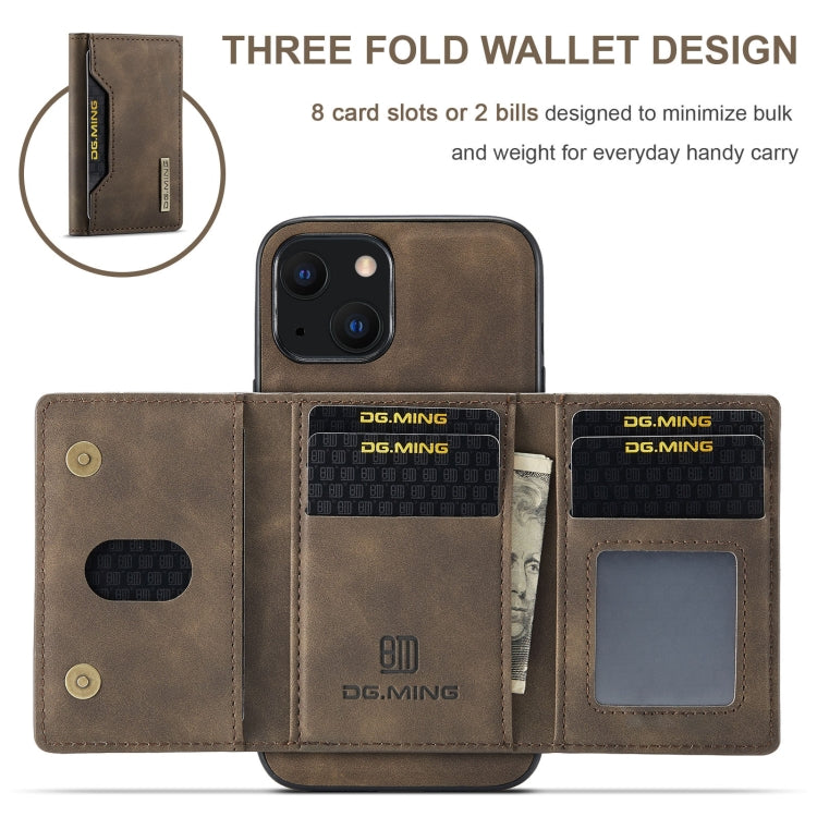 For iPhone 13 DG.MING M2 Series 3-Fold Card Bag Shockproof Case with Wallet & Holder Function(Coffee) - HoMEdemic™ 