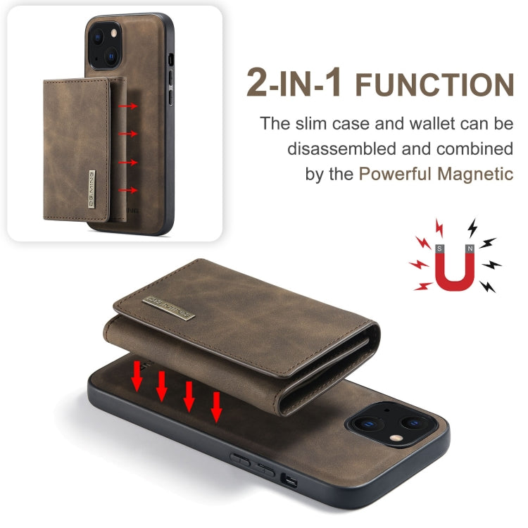 For iPhone 13 mini DG.MING M1 Series 3-Fold Multi Card Wallet Shockproof Case with Holder Function (Coffee) - HoMEdemic™ 
