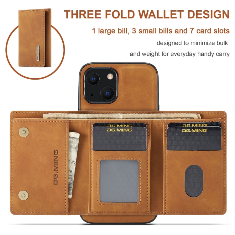 For iPhone 13 DG.MING M1 Series 3-Fold Multi Card Wallet Shockproof Case with Holder Function (Brown) - HoMEdemic™ 