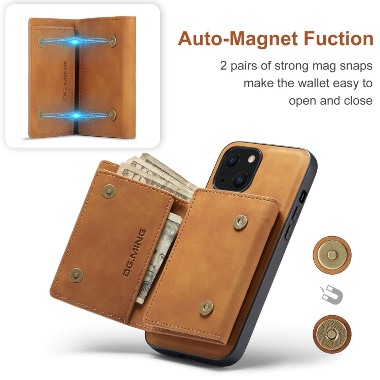 For iPhone 13 DG.MING M1 Series 3-Fold Multi Card Wallet Shockproof Case with Holder Function (Brown) - HoMEdemic™ 
