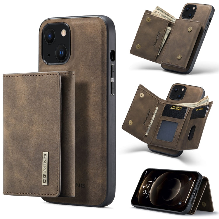 For iPhone 13 DG.MING M1 Series 3-Fold Multi Card Wallet Shockproof Case with Holder Function (Coffee) - HoMEdemic™ 