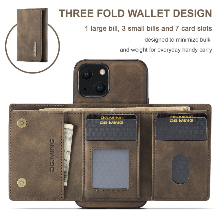 For iPhone 13 DG.MING M1 Series 3-Fold Multi Card Wallet Shockproof Case with Holder Function (Coffee) - HoMEdemic™ 