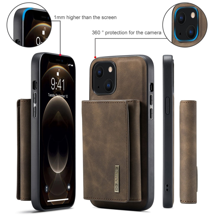 For iPhone 13 DG.MING M1 Series 3-Fold Multi Card Wallet Shockproof Case with Holder Function (Coffee) - HoMEdemic™ 