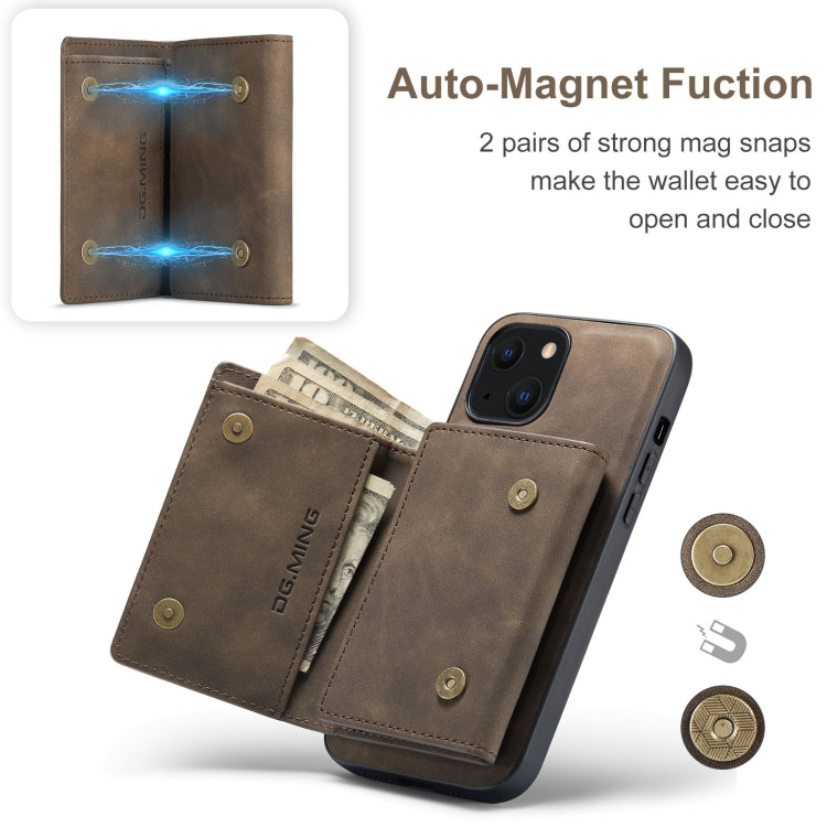 For iPhone 13 DG.MING M1 Series 3-Fold Multi Card Wallet Shockproof Case with Holder Function (Coffee) - HoMEdemic™ 