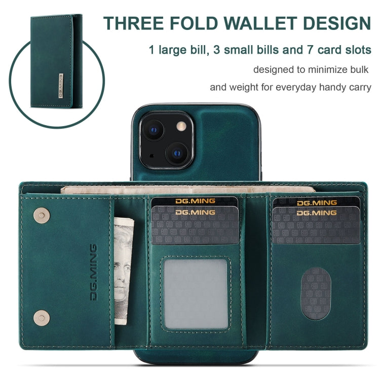 For iPhone 13 DG.MING M1 Series 3-Fold Multi Card Wallet Shockproof Case with Holder Function (Green) - HoMEdemic™ 