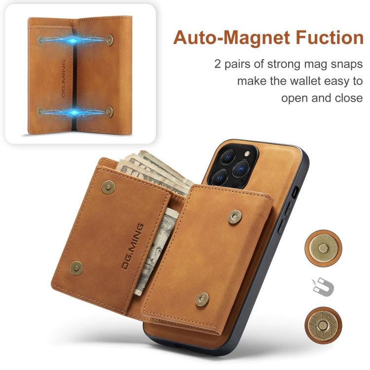 For iPhone 13 Pro DG.MING M1 Series 3-Fold Multi Card Wallet Shockproof Case with Holder Function (Brown) - HoMEdemic™ 
