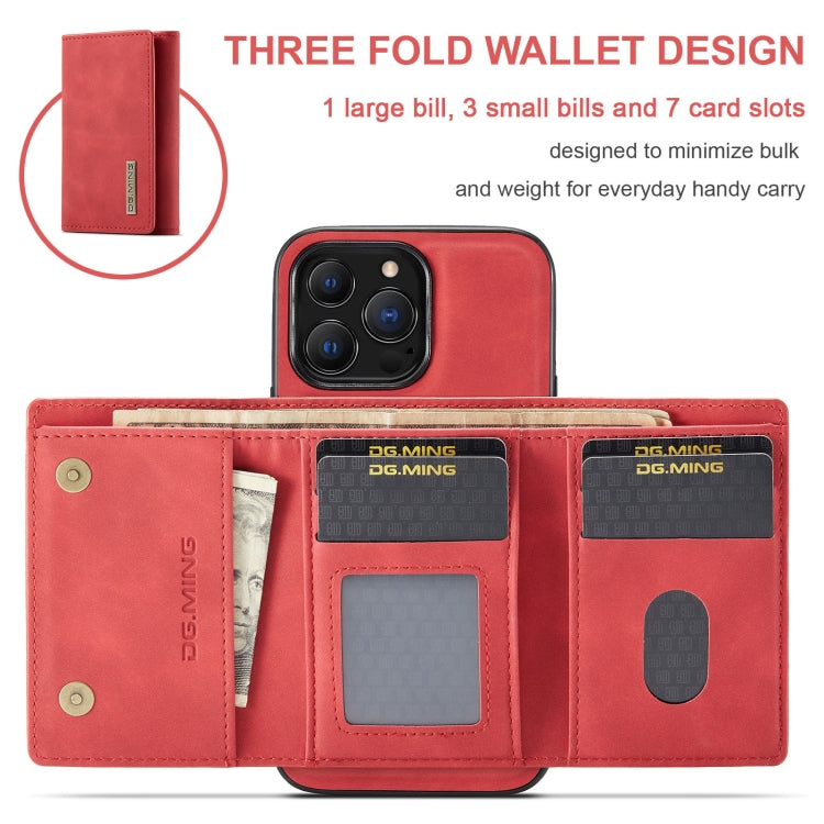 For iPhone 13 Pro Max DG.MING M1 Series 3-Fold Multi Card Wallet Shockproof Case with Holder Function (Red) - HoMEdemic™ 