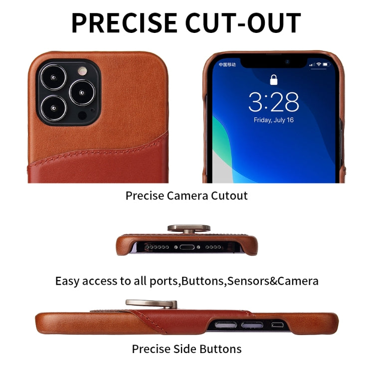 For iPhone 13 Pro Fierre Shann Oil Wax Texture Genuine Leather Back Cover Case with 360 Degree Rotation Holder & Card Slot (Brown) - HoMEdemic™ 