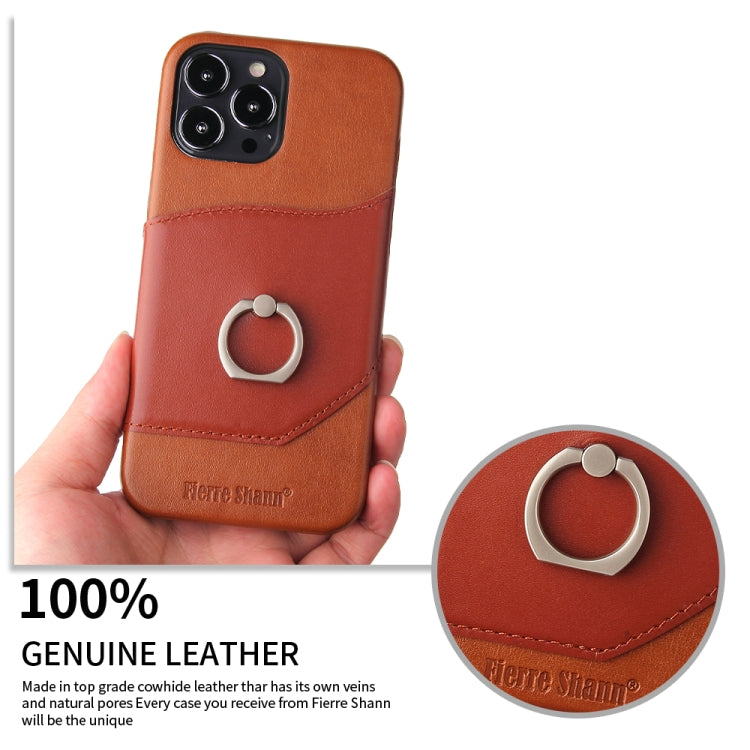 For iPhone 13 Pro Fierre Shann Oil Wax Texture Genuine Leather Back Cover Case with 360 Degree Rotation Holder & Card Slot (Brown) - HoMEdemic™ 
